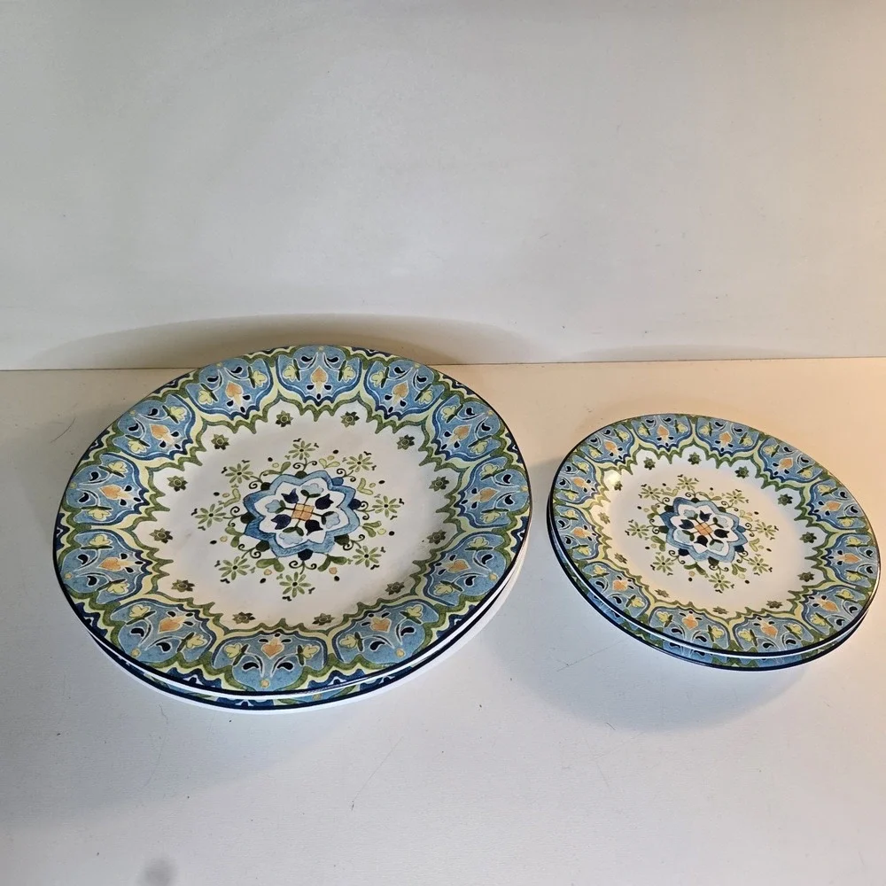 Pier 1 Celeste 4pc Set Salad Plates and Saucers Spring Summer Garden Retired